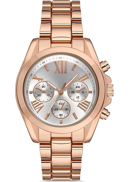 Zarif ve Şık Özel Tasarım Roma Rakam Detaylı Metal Bayan Kol Saati (Rose) ( Lisinya )