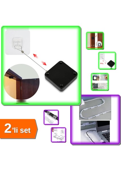 Kapı Kapatma Aparatı + Kablo Düzenleyici Klipsler 20 Adet - 2li Set V2N1A5