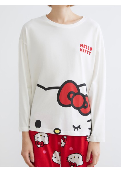 Yeni Sezon Hello Kitty Baskılı Kadın Pijama Takımı modelleri