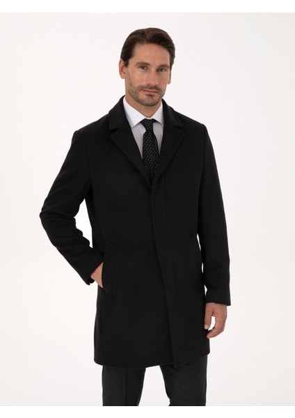 Erkek Siyah Slim Fit Yün Kaşmir Karışımlı Palto 50315262-VR046