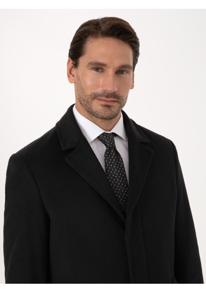 Erkek Siyah Slim Fit Yün Kaşmir Karışımlı Palto 50315262-VR046