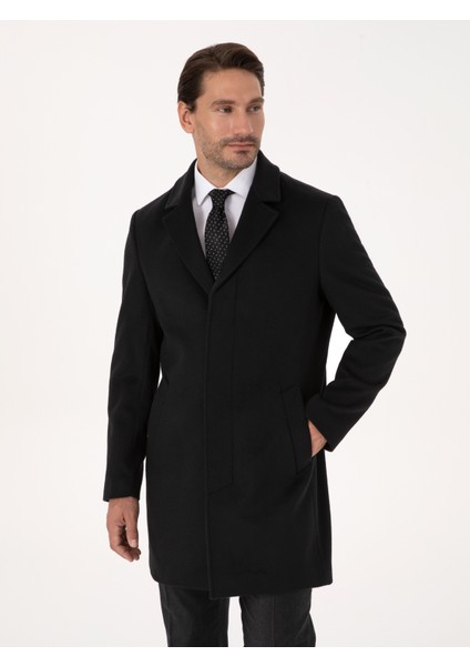 Erkek Siyah Slim Fit Yün Kaşmir Karışımlı Palto 50315262-VR046