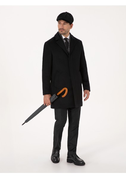 Erkek Siyah Slim Fit Yün Kaşmir Karışımlı Palto 50315262-VR046