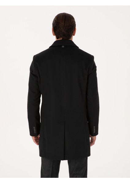 Erkek Siyah Slim Fit Yün Kaşmir Karışımlı Palto 50315262-VR046