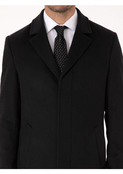 Erkek Siyah Slim Fit Yün Kaşmir Karışımlı Palto 50315262-VR046
