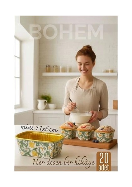 Bohem Dikdörtgen Kek Kalıbı , Alüminyum Cupcake Muffin Kalıbı 20'li Paket fiyatları