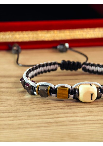 Makrome Örme Bileklik El Yapımı Kişiye Özel Harfli Bileklik Doğal Taş Hematit Bileklik