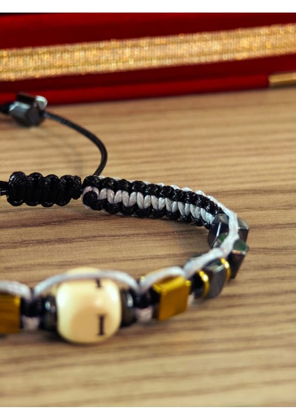 Makrome Örme Bileklik El Yapımı Kişiye Özel Harfli Bileklik Doğal Taş Hematit Bileklik