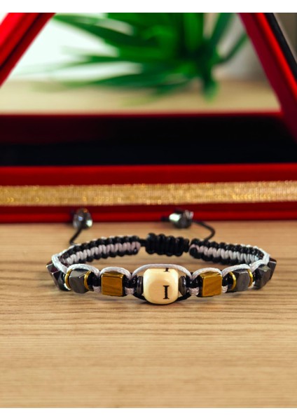 Makrome Örme Bileklik El Yapımı Kişiye Özel Harfli Bileklik Doğal Taş Hematit Bileklik