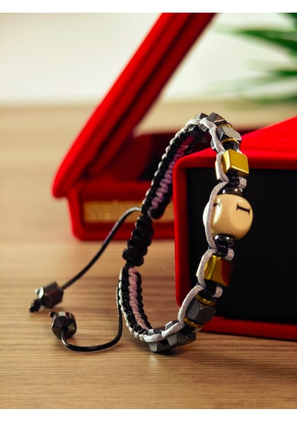 Makrome Örme Bileklik El Yapımı Kişiye Özel Harfli Bileklik Doğal Taş Hematit Bileklik