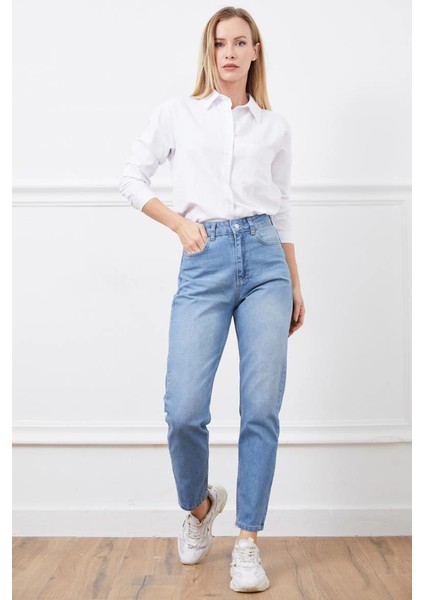 Sptrns Yüksek Bel Mom Jean Pantolon Mavi (Beden: 36)