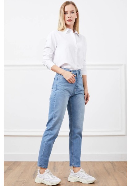 Sptrns Yüksek Bel Mom Jean Pantolon Mavi (Beden: 36) fiyatları