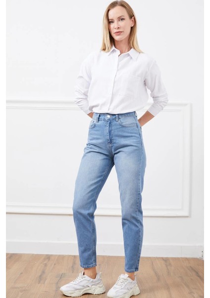 Sptrns Yüksek Bel Mom Jean Pantolon Mavi (Beden: 36) modelleri