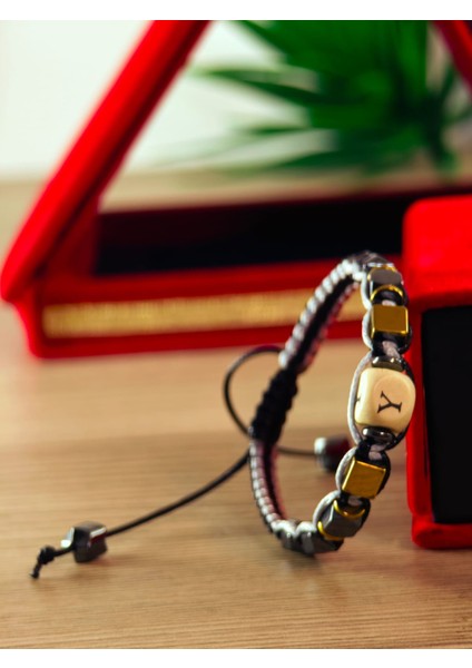 Makrome Örme Bileklik El Yapımı Kişiye Özel Harfli Bileklik Doğal Taş Hematit Bileklik