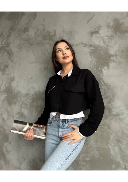 Sptrns Çift Renkli Kısa Gömlek Siyahbeyaz S4021 (Beden: 38)