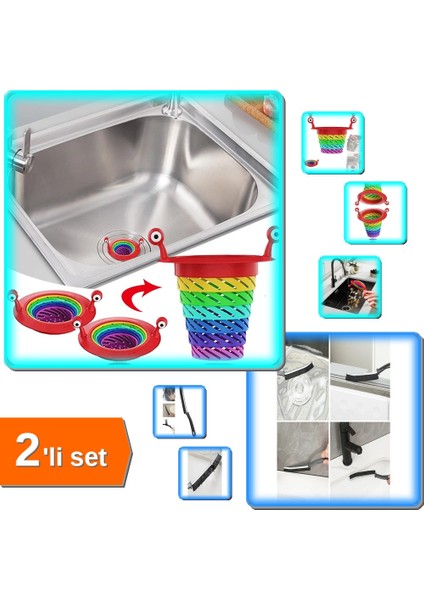 Renkli Lavabo Süzgeci + Ince Kıl Temizlik Fırçası - 2li Set U0T2K5