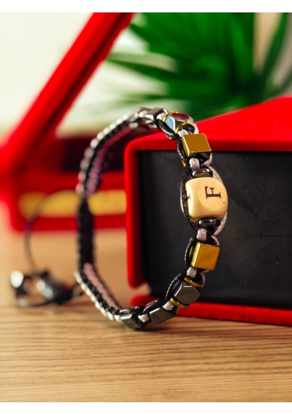 Makrome Örme Bileklik El Yapımı Kişiye Özel Harfli Bileklik Doğal Taş Hematit Bileklik