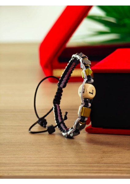 Makrome Örme Bileklik El Yapımı Kişiye Özel Harfli Bileklik Doğal Taş Hematit Bileklik