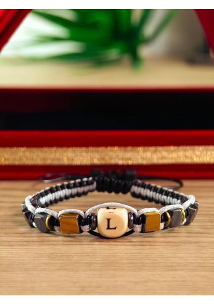 Makrome Örme Bileklik El Yapımı Kişiye Özel Harfli Bileklik Doğal Taş Hematit Bileklik