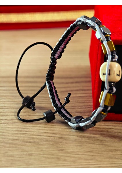 Makrome Örme Bileklik El Yapımı Kişiye Özel Harfli Bileklik Doğal Taş Hematit Bileklik