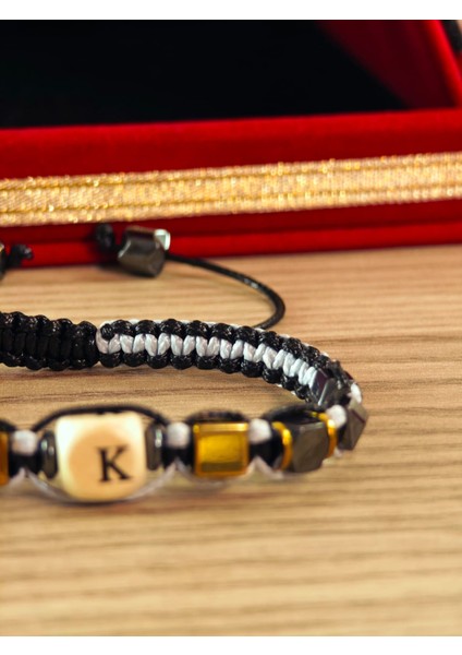 Makrome Örme Bileklik El Yapımı Kişiye Özel Harfli Bileklik Doğal Taş Hematit Bileklik fiyatları