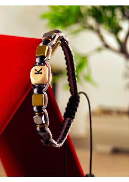 Makrome Örme Bileklik El Yapımı Kişiye Özel Harfli Bileklik Doğal Taş Hematit Bileklik indirimleri