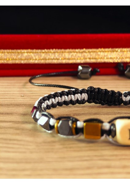 Makrome Örme Bileklik El Yapımı Kişiye Özel Harfli Bileklik Doğal Taş Hematit Bileklik