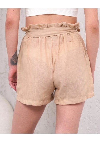 Sptrns Kuşaklı Keten Şort Bej S255265 (Beden: S) modelleri