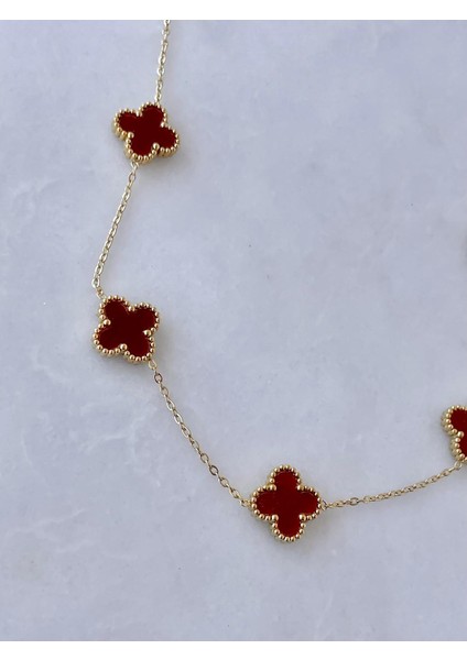 316L Çelik Gold Renk Zincir Bordo Yonca Kadın Kolye fırsatları
