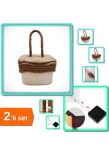 Kare Beton Kapı Stoperi Kapı Tutucu + Otomatik Kapı Kapatma Aparatı Seti - 2li Set B0K3L6