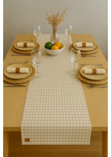 Timeless Pattern Kaz Ayağı Desenli Runner 45X120 cm | Dekoratif Masa Şeridi Masa Örtüsü