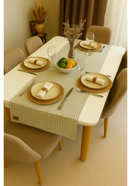 Timeless Pattern Kaz Ayağı Desenli Runner 45X120 cm | Dekoratif Masa Şeridi Masa Örtüsü fiyatları
