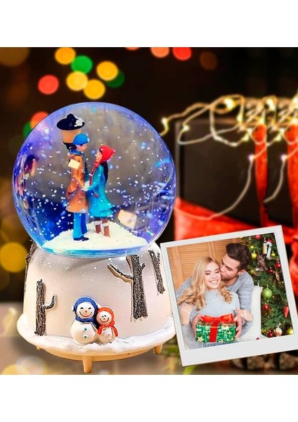 Isme Özel Sokak Lambası Romantik Aşıklar Orta Boy Işıklı Kar Küresi