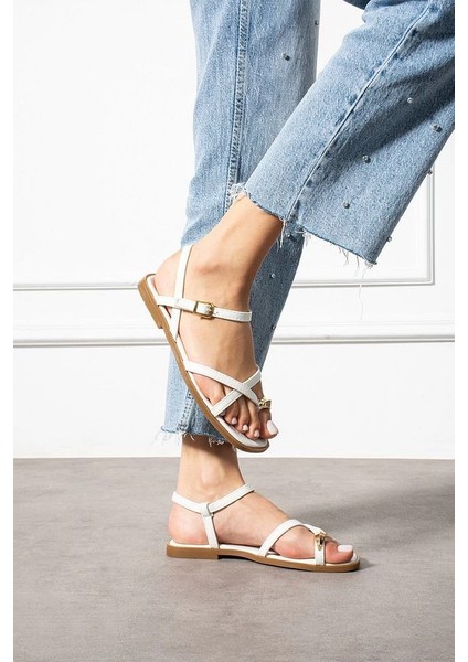 Yzlal Nordi Beyaz Cilt Kemerli Sandalet (Numara: 37) modelleri