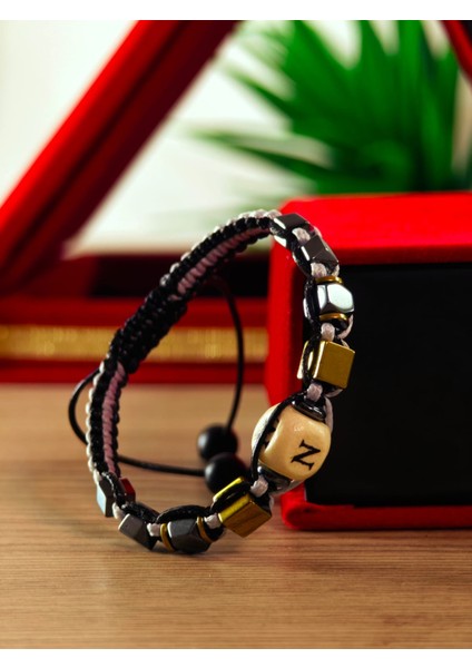 Makrome Örme Bileklik El Yapımı Kişiye Özel Harfli Bileklik Doğal Taş Hematit Bileklik