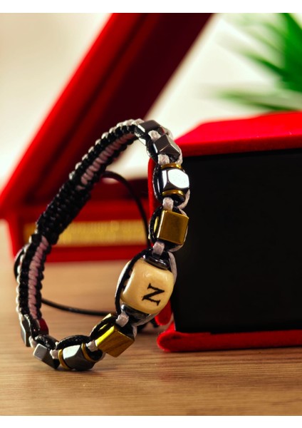 Makrome Örme Bileklik El Yapımı Kişiye Özel Harfli Bileklik Doğal Taş Hematit Bileklik fiyatları