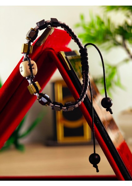 Makrome Örme Bileklik El Yapımı Kişiye Özel Harfli Bileklik Doğal Taş Hematit Bileklik