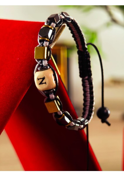 Makrome Örme Bileklik El Yapımı Kişiye Özel Harfli Bileklik Doğal Taş Hematit Bileklik