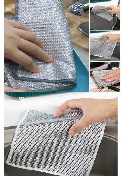 3 Adet Çok Fonksiyonlu Çizmeyen Tel Bulaşık Bezi + Çift Taraflı Toz Alma Fırçası - 2li Set F4C8V3 fiyatları