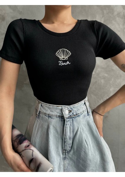 Sptrns Bac Nakışlı Bluz Siyah (Beden: Standart)