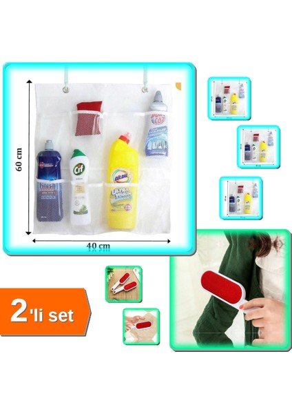 8 Cepli Askılı Mutfak Düzenleyici + Çift Taraflı Toz Alma Fırçası - 2li Set W3P0X3