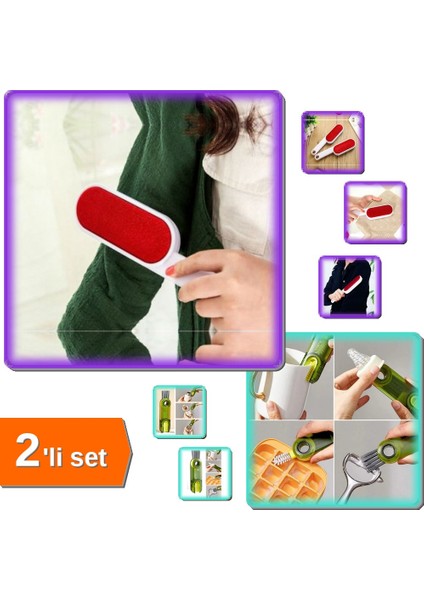 Çift Taraflı Toz Alma Fırçası + 3 Fonksiyonlu Çok Amaçlı Temizlik Fırçası - 2li Set D5T2D8