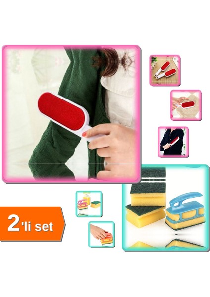 Çift Taraflı Toz Alma Fırçası + Süngermatik 3 Adet Bulaşık Süngeri - 2li Set R8L0Q7
