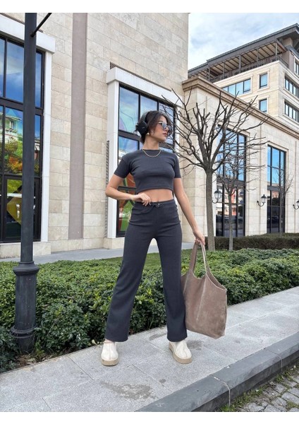 Sptrns Bol Paça Pantolonlu Alt Üst Takım Antrasit (Beden: S)