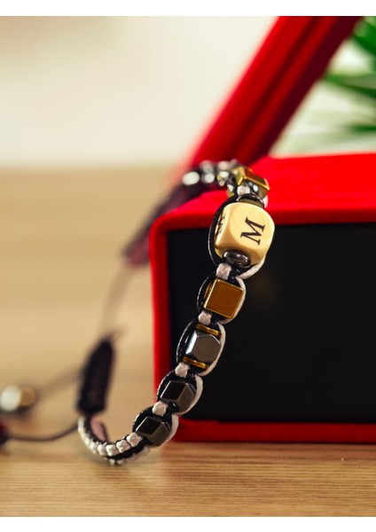 Makrome Örme Bileklik El Yapımı Kişiye Özel Harfli Bileklik Doğal Taş Hematit Bileklik