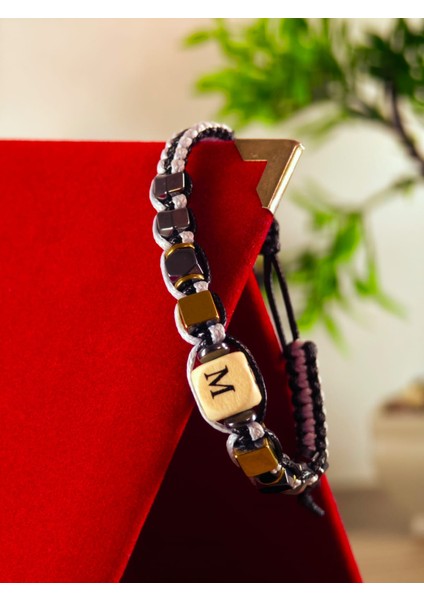 Makrome Örme Bileklik El Yapımı Kişiye Özel Harfli Bileklik Doğal Taş Hematit Bileklik indirimleri