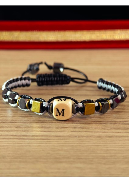 Makrome Örme Bileklik El Yapımı Kişiye Özel Harfli Bileklik Doğal Taş Hematit Bileklik