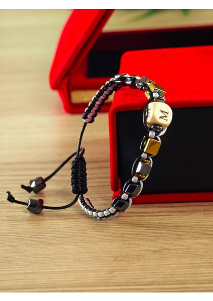 Makrome Örme Bileklik El Yapımı Kişiye Özel Harfli Bileklik Doğal Taş Hematit Bileklik