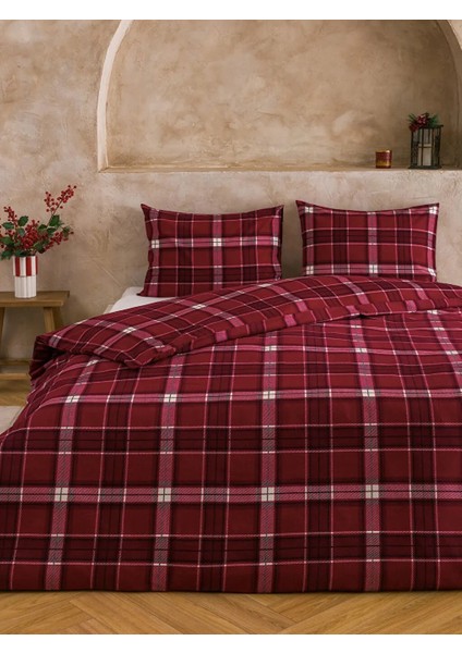 Home Kırmızı Ekose Desenli Pamuklu Çift Kişilik Nevresim Seti 200X220 cm