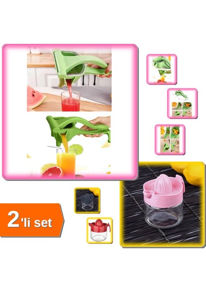 Manuel Meyve Sıkacağı + Limon Sıkacağı Cam Kavanozlu 300 ml - 2li Set E5U0H0